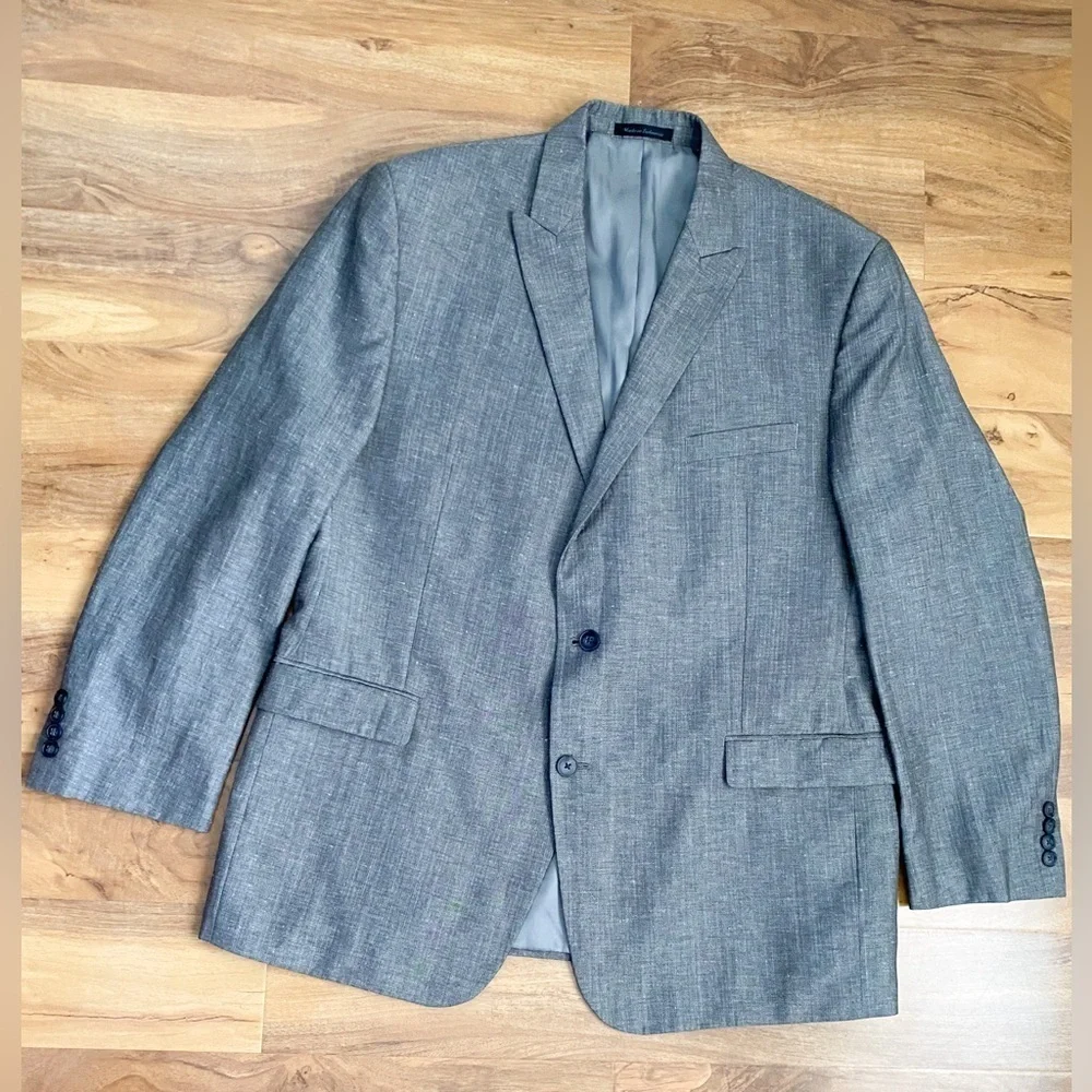 Calvin Klein Linen Wool Gray Men Blazer Sport Coat Suit Jacket 46R
